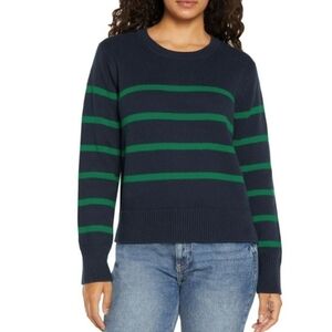GAP Navy and Green Striped Crew Neck Sweater